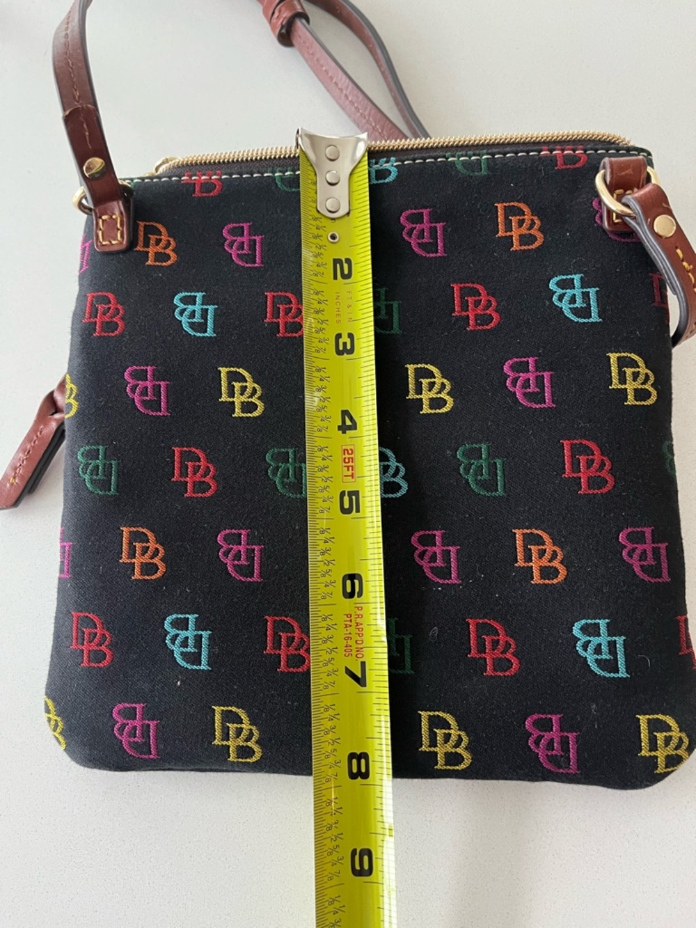 Dooney & Bourke Rainbow Monogram Crossbody Bag Black Canvas Y2K - Picture 9 of 10